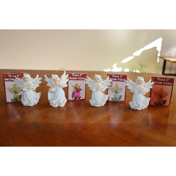 4 Don Mechanic Resin Polystone Ornament Snow Folk Angel 3.5" Figurine Unpainted - Picture 1 of 13